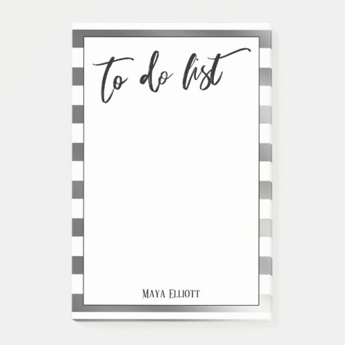 Handwriting To Do List Silver and White Stripes Post_it Notes