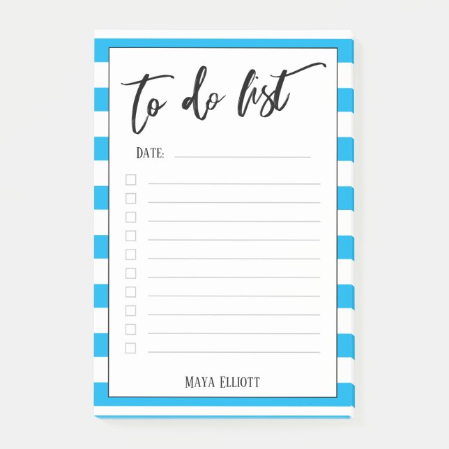 Handwriting To Do List Sky Blue Stripes, Lined Post-it Notes (Front)