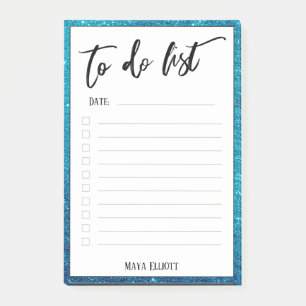 Handwriting To Do List Teal Glitter Border, Name Post-it Notes
