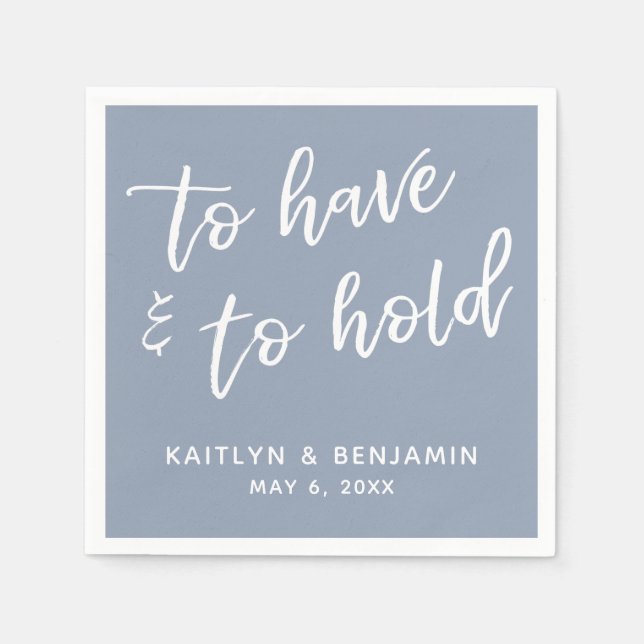 Handwriting To Have & To Hold Dusty Blue Napkins (Front)