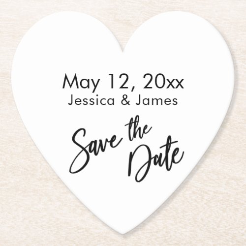 Handwriting Typography Black  White Save the Date Paper Coaster