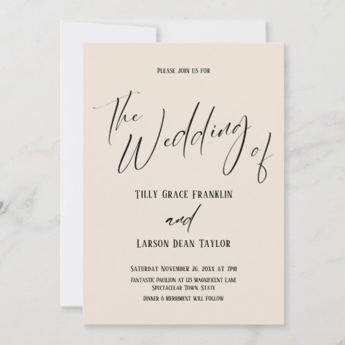 Handwriting Typography Simple The Wedding Of Cream Invitation