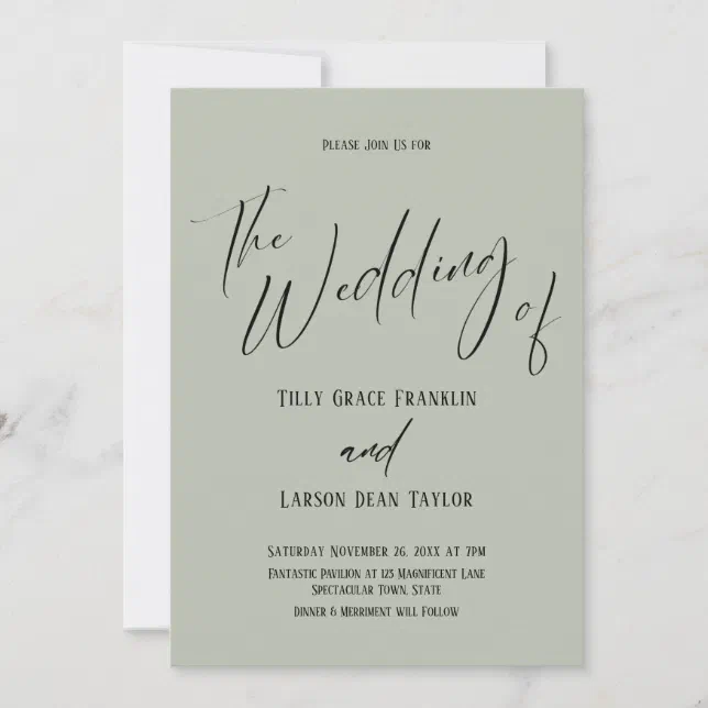 Handwriting Typography Simple The Wedding Of Sage Invitation | Zazzle