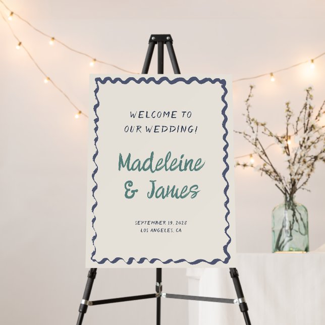 Handwriting Wavy Frame Retro Wedding Welcome Foam Board (In Situ (Stand))