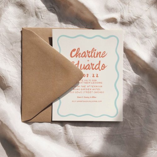 Handwriting Wavy Pastel Retro Simple Wedding Invitation