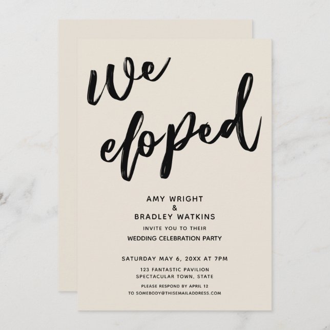 Handwriting We Eloped Wedding Reception Cream Invitation (Front/Back)