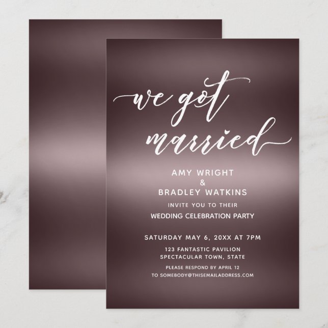 Handwriting We Got Married Over Rose Gold Invitation (Front/Back)
