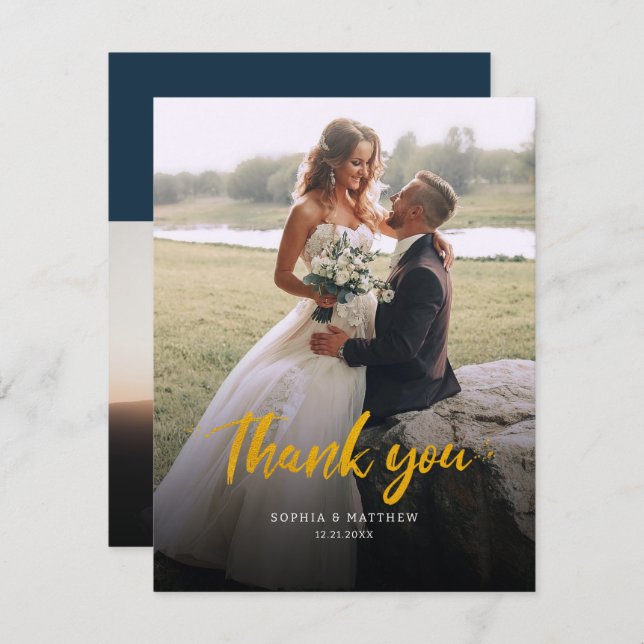  Handwriting Wedding Day Photo Thank You Note Card (Front/Back)