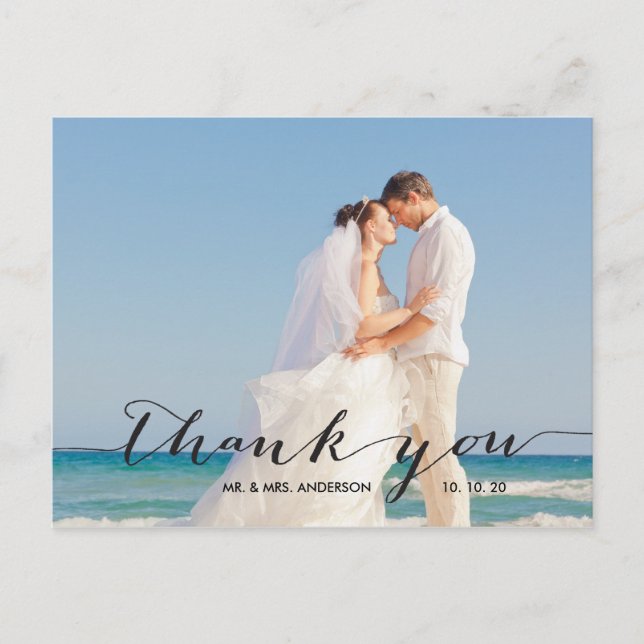 Handwriting | Wedding Photo Thank You Postcard (Front)