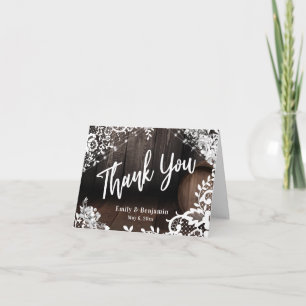 Handwriting Wooden Barrel Lace Lights Flowers Thank You Card
