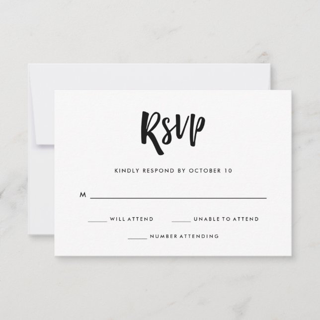 Handwritten and Modern | Black and White Wedding RSVP Card (Front)