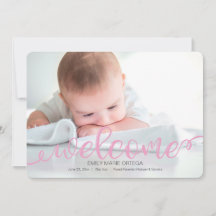 Handwritten Baby Birth Photo Announcement Card