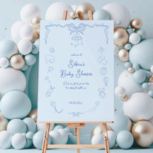 Handwritten Baby Shower, Bow Baby Boy Welcome
