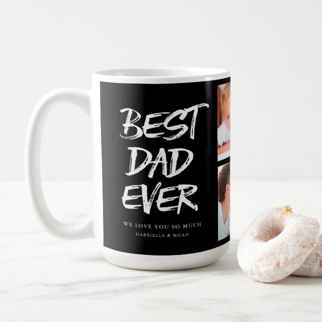 Handwritten Best Dad Ever Photo Collage Coffee Mug (With Donut)