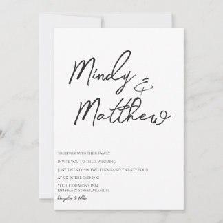 Handwritten Black and White Script Wedding Invitation