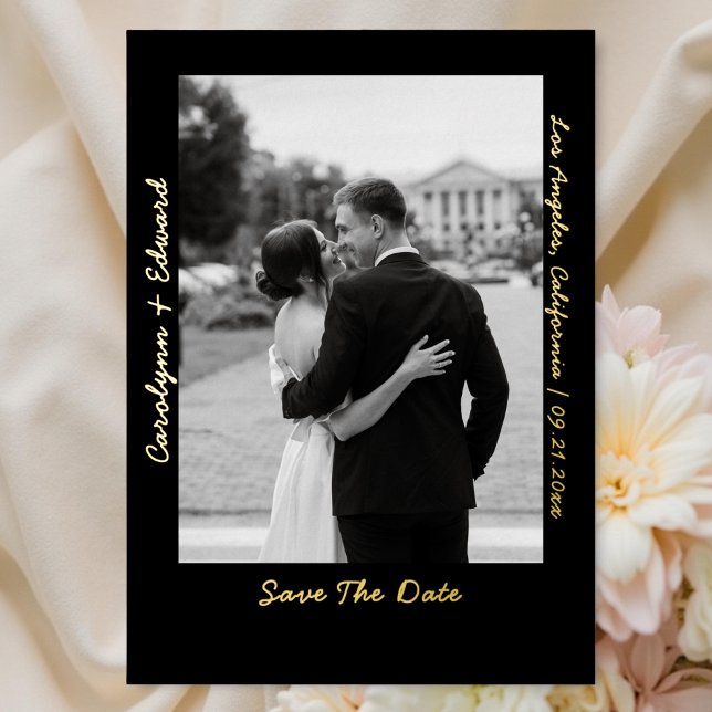 Handwritten Black Gold Wedding Save the Date  Foil Invitation (Creator Uploaded)