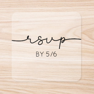 Handwritten Black Modern Minimalist RSVP Wedding Square Sticker