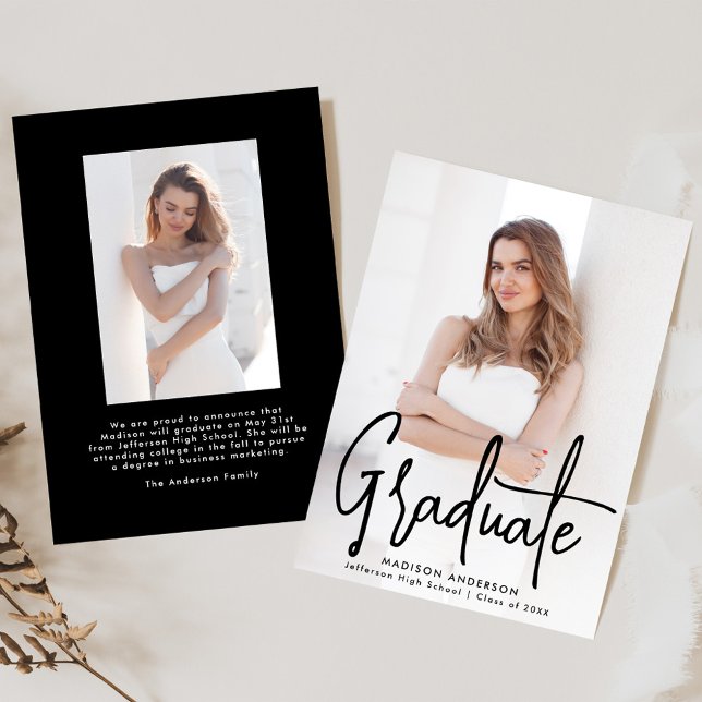 Handwritten Black Script 2 Photo Graduation Announcement (Creator Uploaded)
