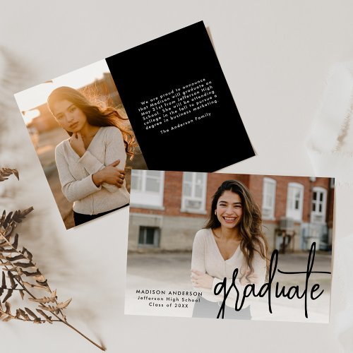 Handwritten Black Script 2 Photo Graduation Announcement