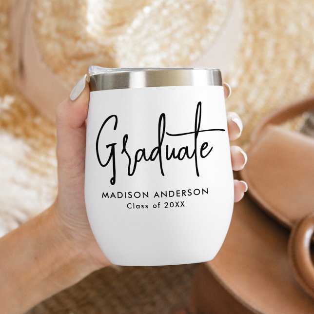 Handwritten Black Script Graduation Thermal Wine Tumbler (Creator Uploaded)
