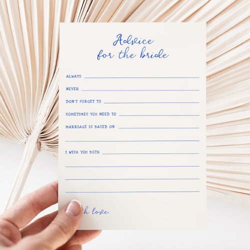 Handwritten Blue Advice for the bride Card
