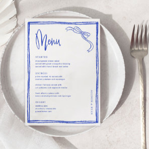 Handwritten Blue French Wedding Table  Menu