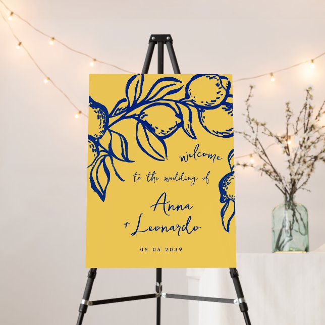 Handwritten Blue Italian Wedding Welcome Sign (In Situ (Stand))