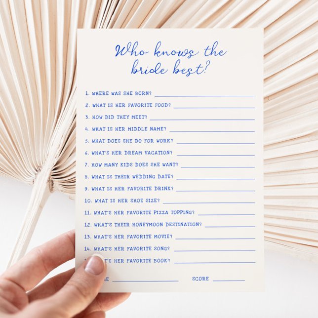 Handwritten Blue Who knows the bride best Card (Creator Uploaded)