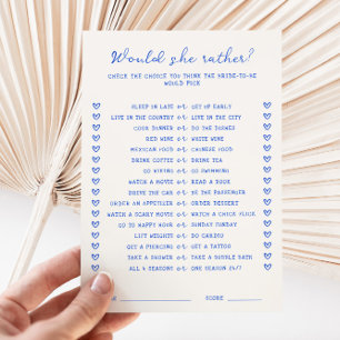 Handwritten Blue Would she rather Game Card