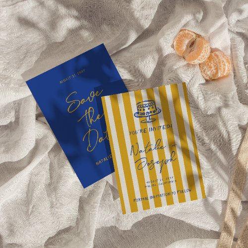 Handwritten Blue Yellow Pinstripes Italy Wedding