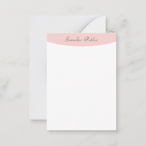 Handwritten Blush Pink White Elegant Trendy Modern Note Card