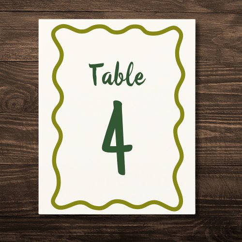 Handwritten Bold Wavy Border Wedding Table Number