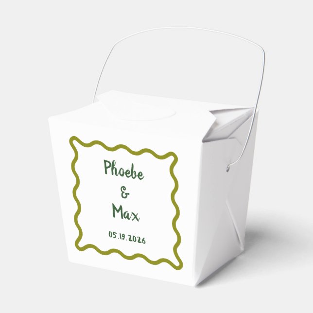 Handwritten Bold Whimsical Wavy Border Wedding  Favor Boxes (Front Side)