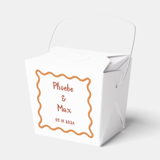 Handwritten Bold Whimsical Wavy Border Wedding  Favor Boxes (Front Side)