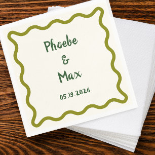 Handwritten Bold Whimsical Wavy Border Wedding Napkins