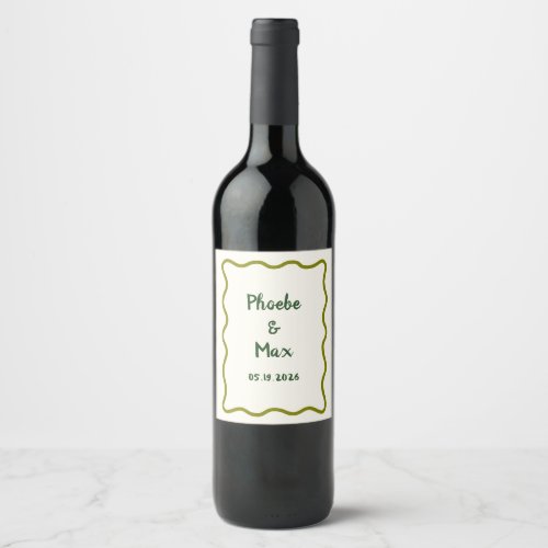 Handwritten Bold Whimsical Wavy Border Wedding  Wine Label