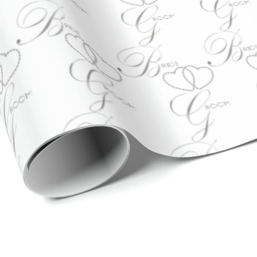 Handwritten Bride and Groom Silver Heart Wedding Wrapping Paper