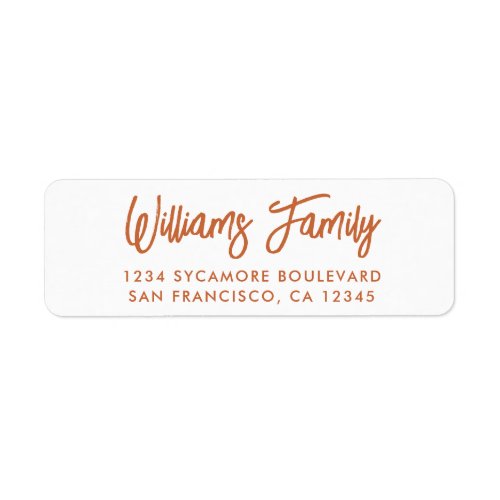 Handwritten Burnt Orange Family Return Address Label