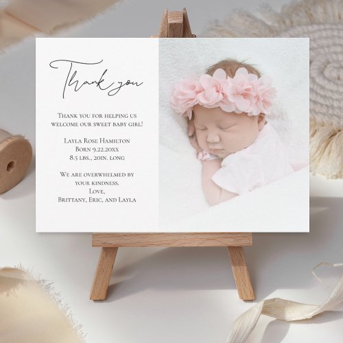 Handwritten Calligraphy Photo Baby Shower Thank You Card