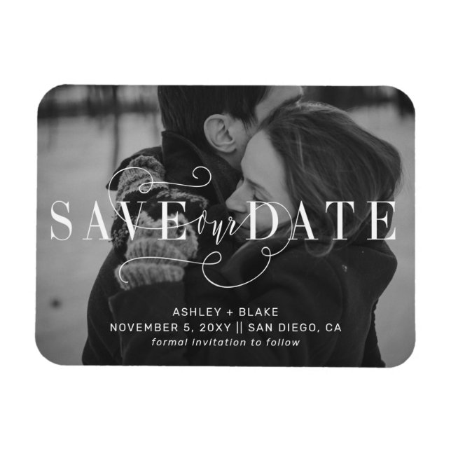 Handwritten Calligraphy Photo Save the Date Magnet (Horizontal)