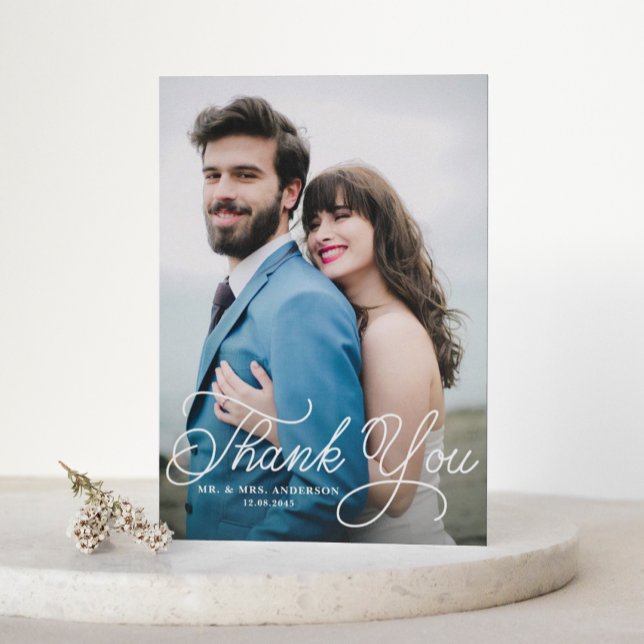 Handwritten Calligraphy Photo Wedding Thank You Card (Creator Uploaded)