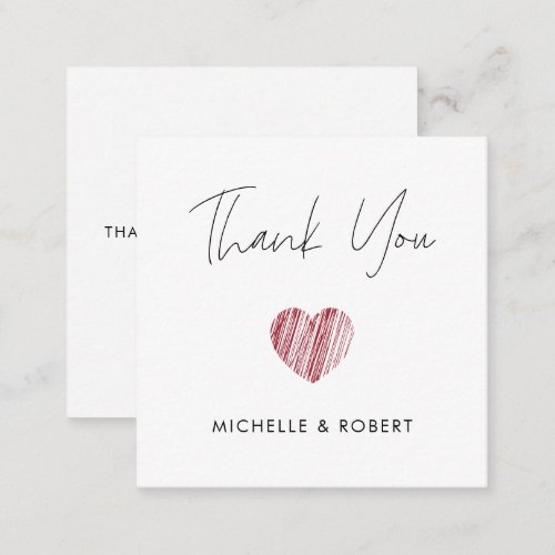 Handwritten Calligraphy Red Heart Thank You  Note Card
