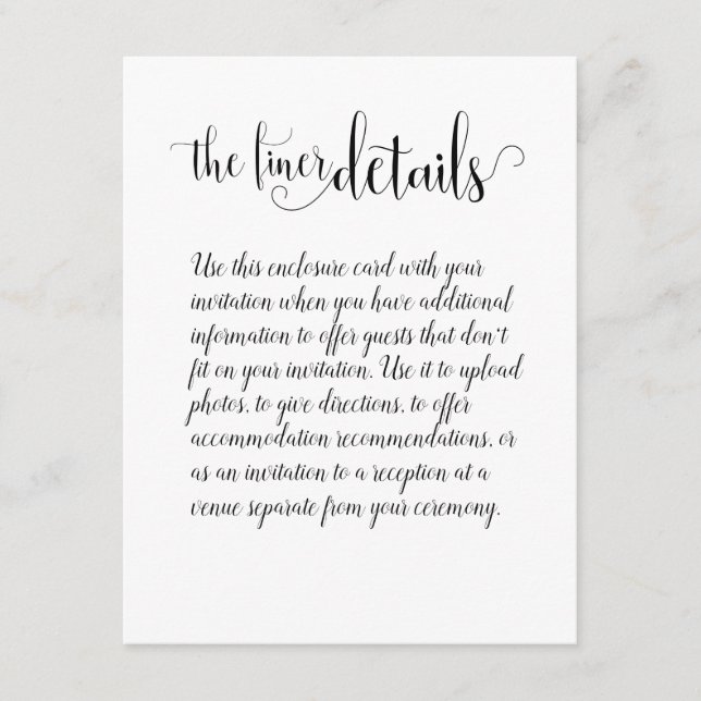 Handwritten Calligraphy The Finer Details Wedding Enclosure Card (Front)