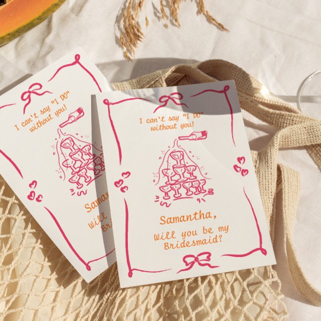 Handwritten Champagne Tower Bridesmaid Proposal Invitation (Creator Uploaded)