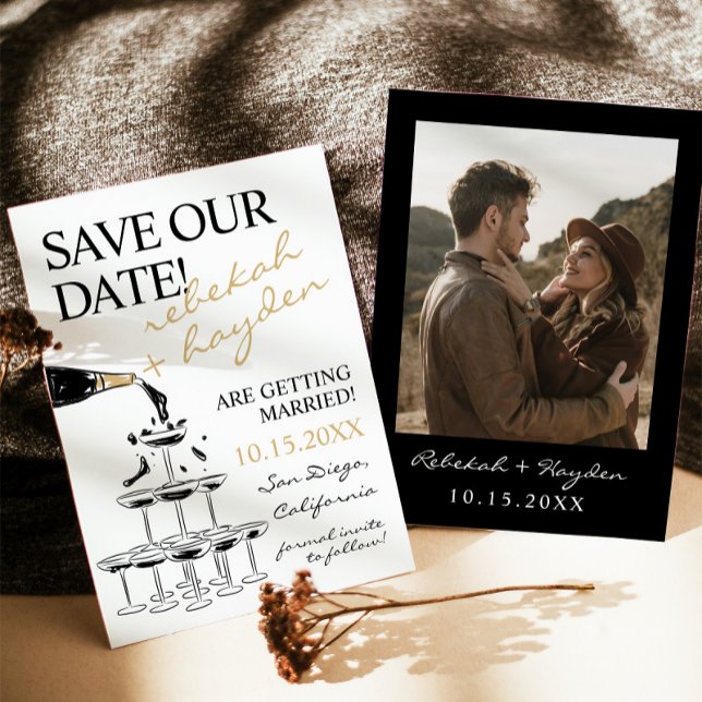 Handwritten Champagne Tower Save the Date Invitation (Creator Uploaded)