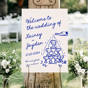 Handwritten Champagne Tower Wedding Welcome Sign