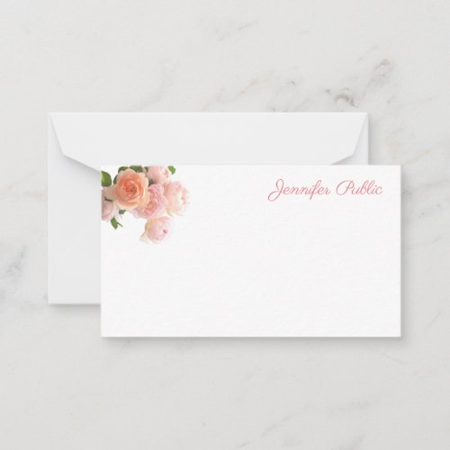 Handwritten Chic Watercolor Roses Pastel Colors Note Card