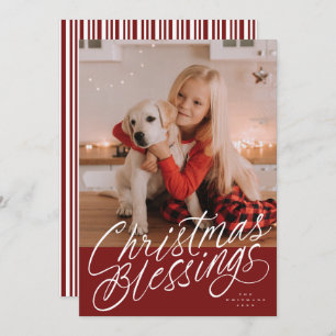 Handwritten Christmas Blessings script photo Holiday Card