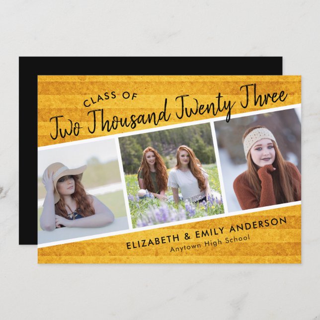 Handwritten Class of 2019 | 3 Photos Rustic Invitation (Front/Back)