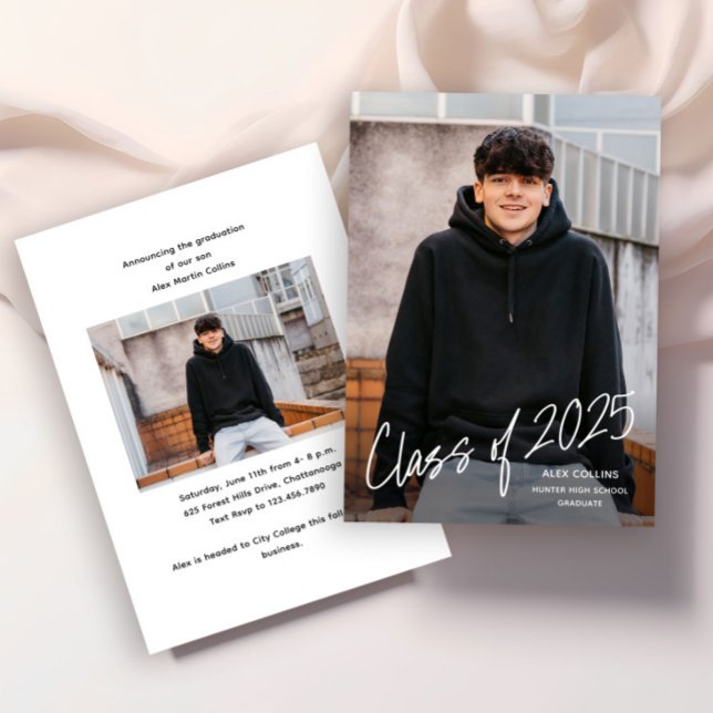 Handwritten Class of 2025 Photo Graduation Announcement (Modern Handwritten Class of 2025 Photo Graduation Invitations.)